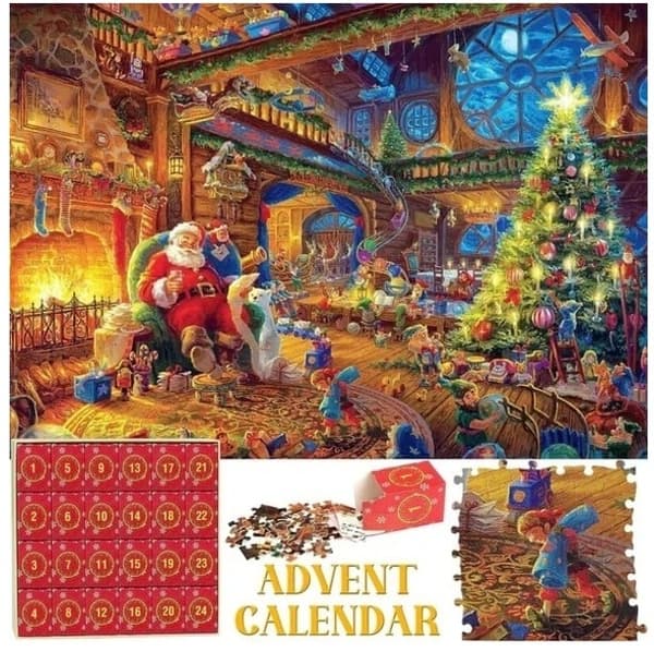 Sendt fra Sverige Puslespil adventskalender 2025, Santa in armchair 1008 puslespilsbrikker, Julekalender puslespil