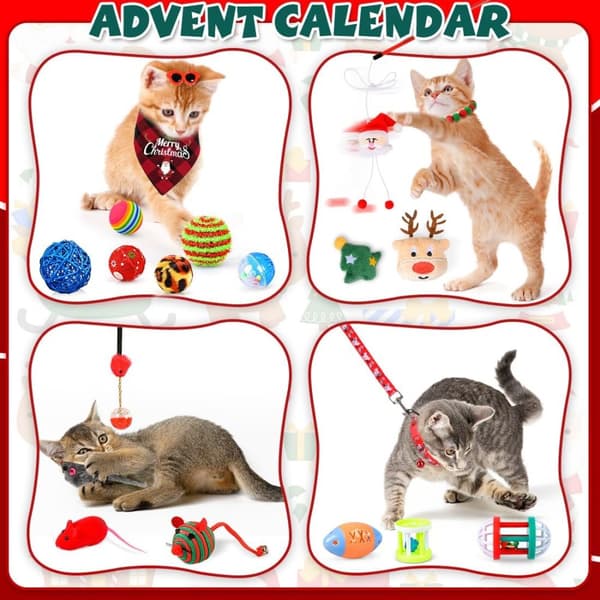 Adventskalender för katt 2024 Julkalender 24 kattleksaker Katthalsband Leksak Möss Katter Julklapp Kattälskare