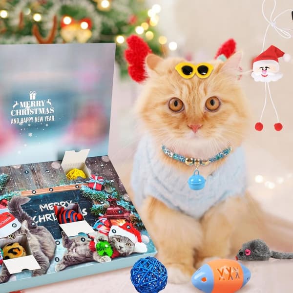 Adventskalender för katt 2024 Julkalender 24 kattleksaker Katthalsband Leksak Möss Katter Julklapp Kattälskare
