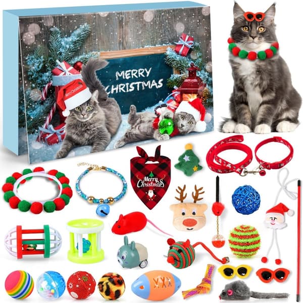 Adventskalender för katt 2024 Julkalender 24 kattleksaker Katthalsband Leksak Möss Katter Julklapp Kattälskare