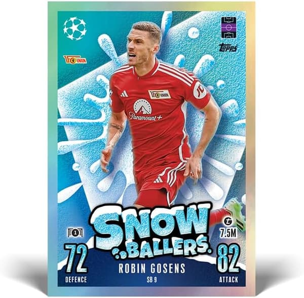 Uppdaterat Mega Multipack nr 3-41 Match Attax-kort som innehåller 16 nya Snow Baller-kort och ett exklusivt Snow Baller Randal Kolo Muani-kort i begrä