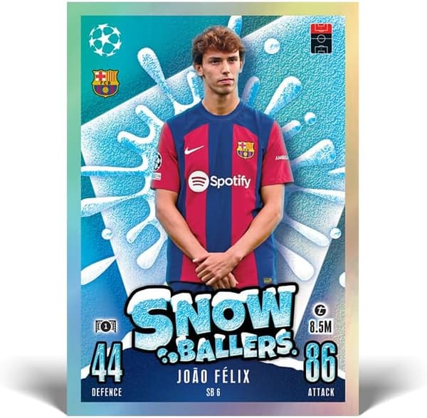 Uppdaterat Mega Multipack nr 3-41 Match Attax-kort som innehåller 16 nya Snow Baller-kort och ett exklusivt Snow Baller Randal Kolo Muani-kort i begrä