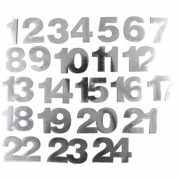 Siffror till adventskalender - MegaCrea DIY - Silver - 24 stycken - 5 cm
