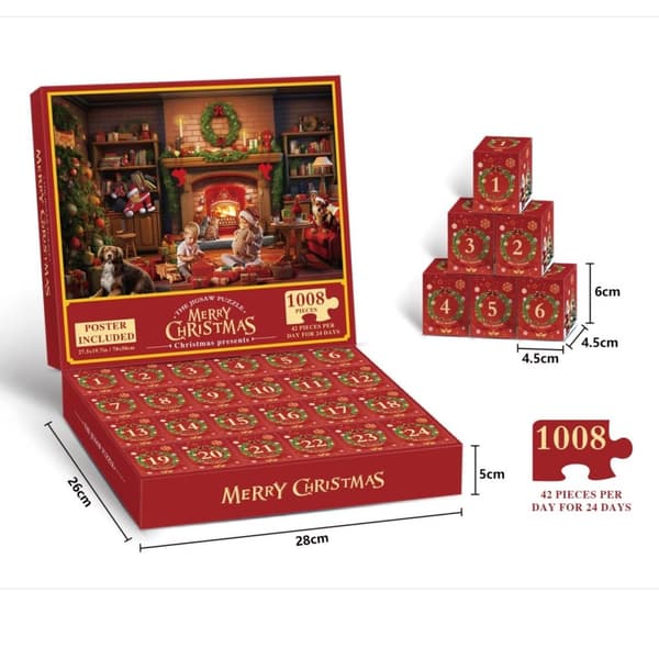Pussel Adventskalender 2024 - Julpussel med 1008 bitar - Jultomte