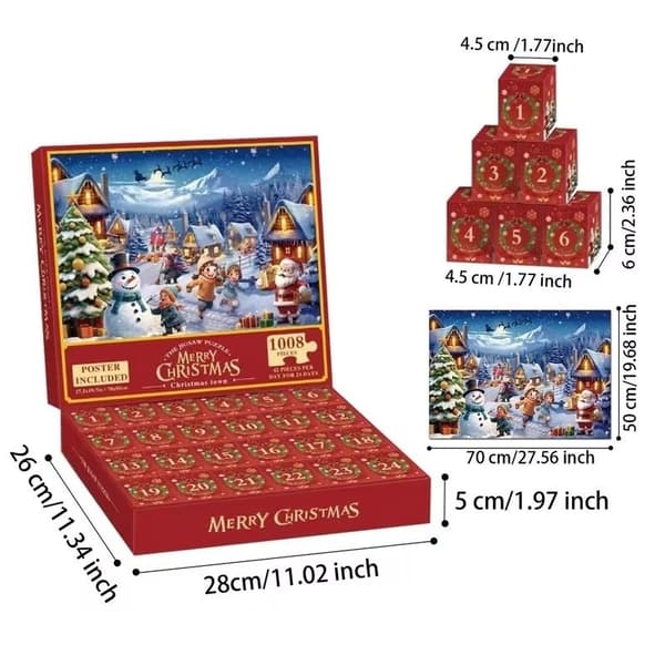 Pussel Adventskalender 2024 - Julpussel med 1008 bitar - Jultomte