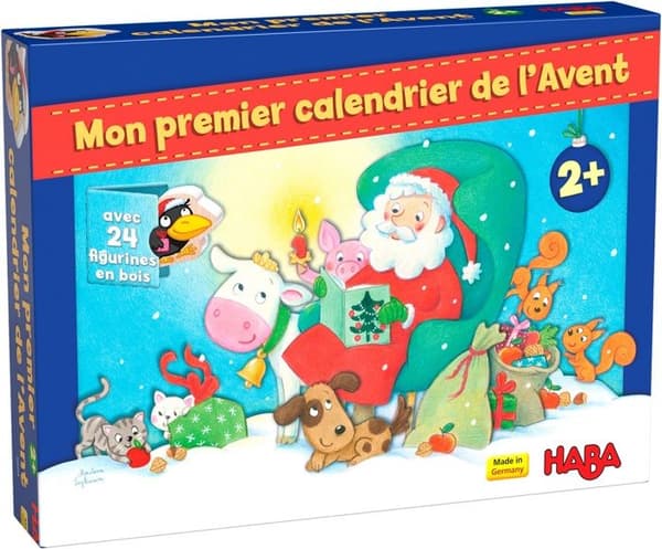 HABA - Min första adventskalender - 24 trästycken, 24 kapitel att läsa och 3D-dekor - Julkalender för barn