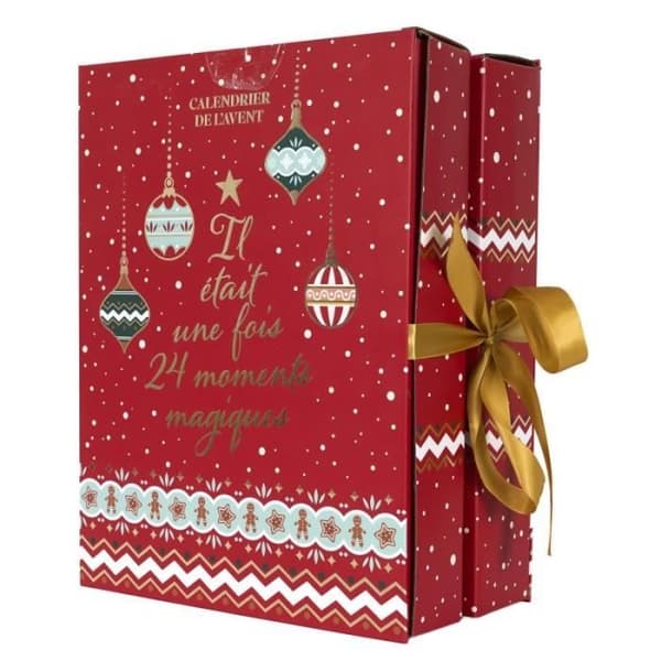 Adventskalender med ljus &amp; överraskningar "Jul" 33 cm Röd