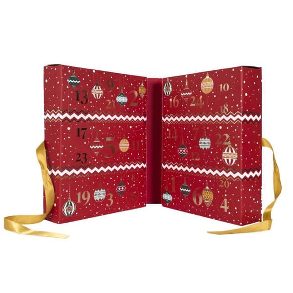 Adventskalender med ljus &amp; överraskningar "Jul" 33 cm Röd