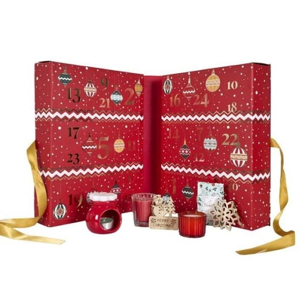 Adventskalender med ljus &amp; överraskningar "Jul" 33 cm Röd