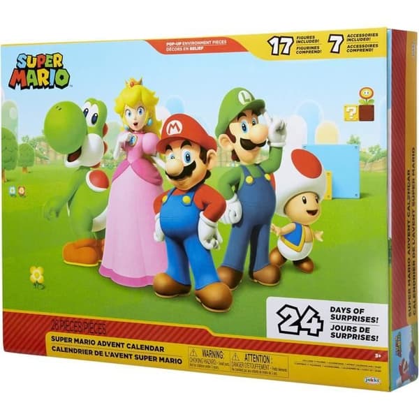Super Mario Adventskalender med 24 överraskningar - 17 rörliga figurer 6 cm + 7 leksaksaccessoarer att samla -
