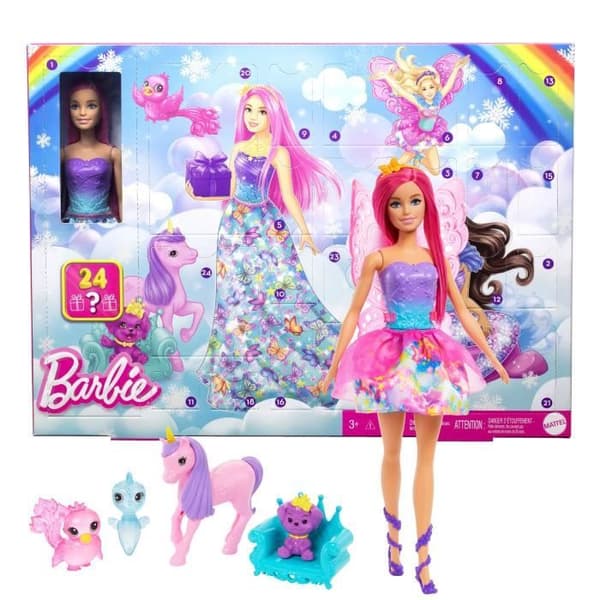 Barbie-Barbie Dreamtopia Adventskalender-docka och tillbehör HRG90