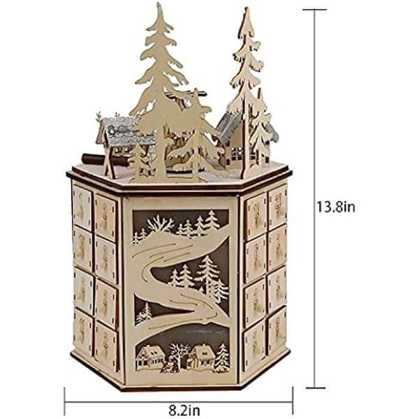 Musiklåda - Huusuei - Adventskalender - LED - Skulpterad trä - 24 lådor