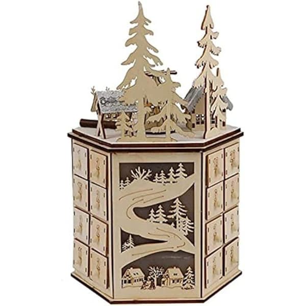 Musiklåda - Huusuei - Adventskalender - LED - Skulpterad trä - 24 lådor