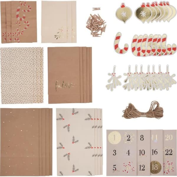 Falala adventskalender - FOLIA - 97 stycken - Kraftpapp pepparkakor juldekorationer