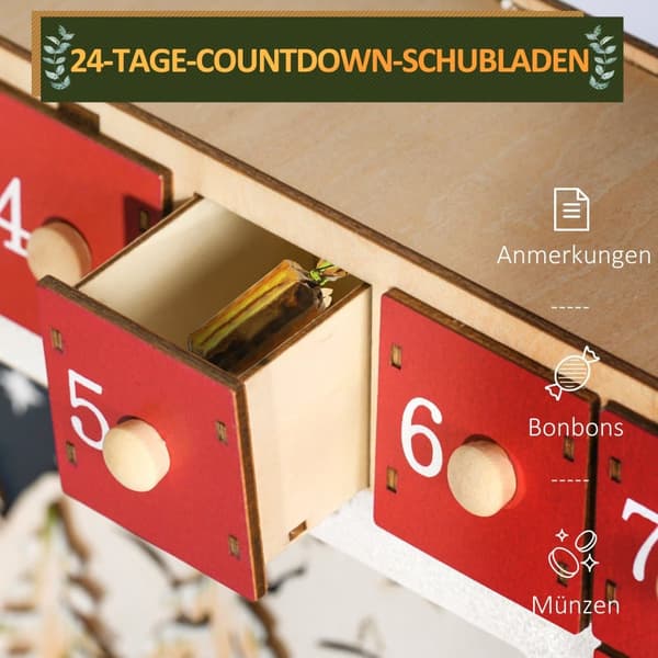 Adventskalender, 34x7x34 cm, Rød