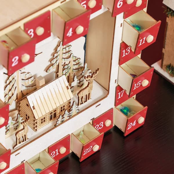 Adventskalender, 34x7x34 cm, Rød
