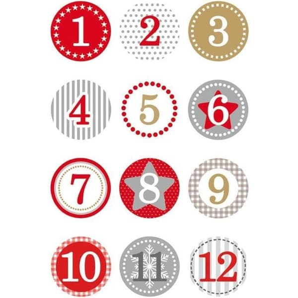 Julklistermärken "adventskalendernummer" - Röda