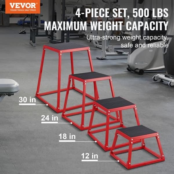 Bodybuilding Jump Box - VEVOR - Set med 4 st 305/458/609/762 mm, Belastning 227 kg, Röd, För träning hemmagym