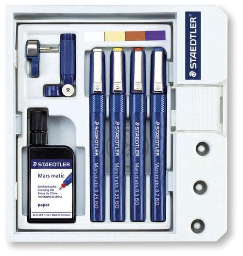 Tuschritpennor Staedtler Mars Matic 700 set 0,25mm, 0,35mm, 0,5mm & 0,7mm (700 S4 M), 4 pennor/fp