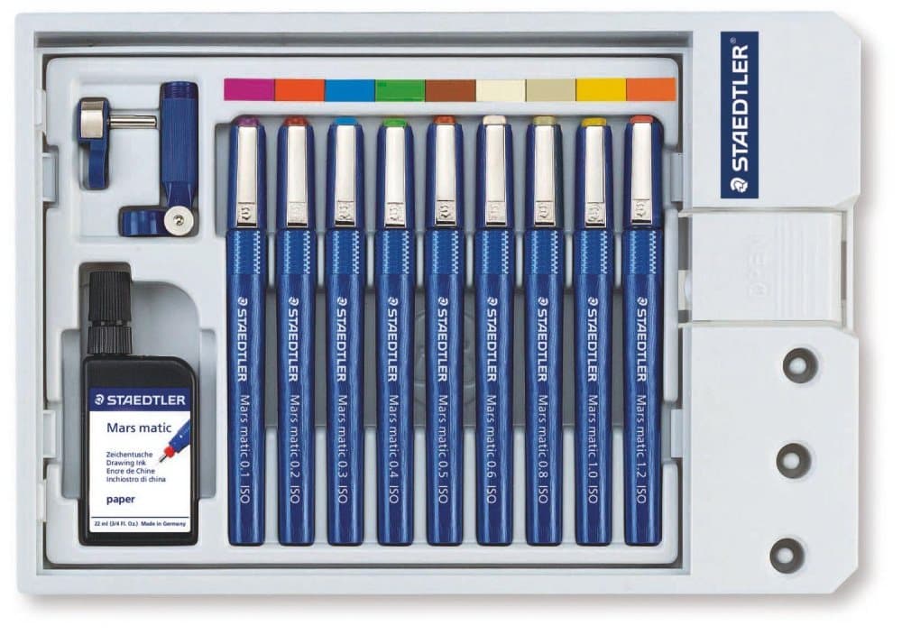 Tuschritpennor Staedtler Mars Matic 700 set 0,1mm - 1,2mm (700 S9), 9 pennor/fp