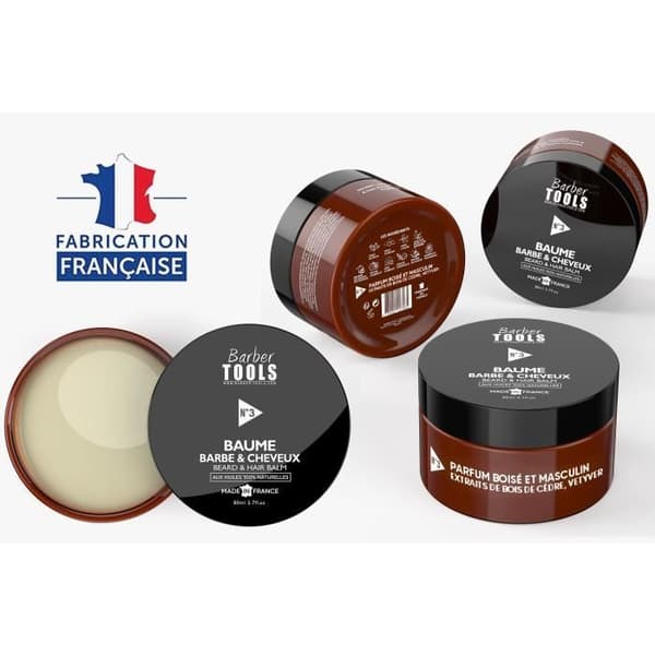 Skägg &amp; hårbalsam | Nr 3 | med 100% naturliga oljor 80ml - MADE IN FRANCE - ger näring, återfuktar, struktur