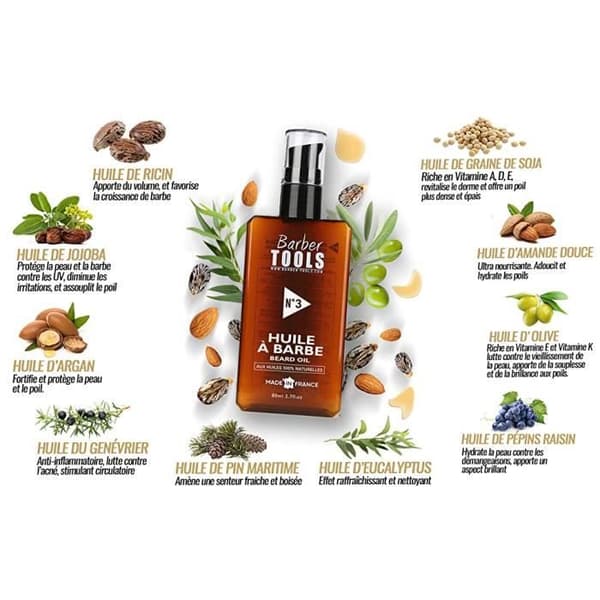 Skäggolja | Nr 3 | med 100% naturliga oljor 80 ml - MADE IN FRANCE - Främjar skäggtillväxt