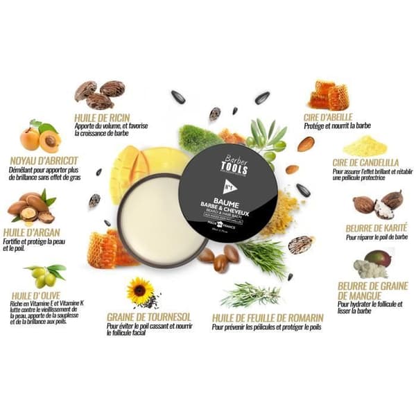 Skägg &amp; hårbalsam | Nr 1 | med 100% naturliga oljor 30ml - MADE IN FRANCE - ger näring, återfuktar, struktur