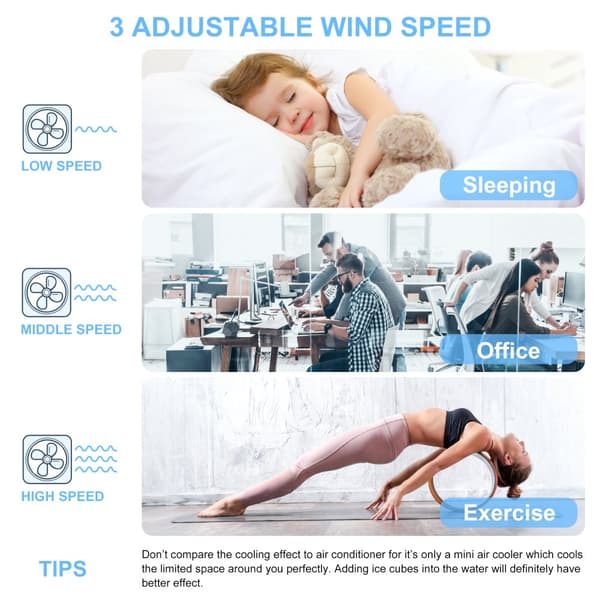 Personlig luftkylare, NASUM Mini Portable Air Conditioner, Cool Cooling a/c Fan Ice Water for Bedroom, White
