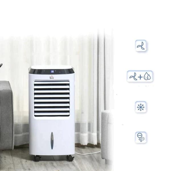 Rootz Air Cooler - Mobil luftkonditionering - Med luftfuktning - Vattenkylande luftkonditionering - 8h Timer Fjärrkontroll - Vit/Svart - 38,2 x 31,6 x