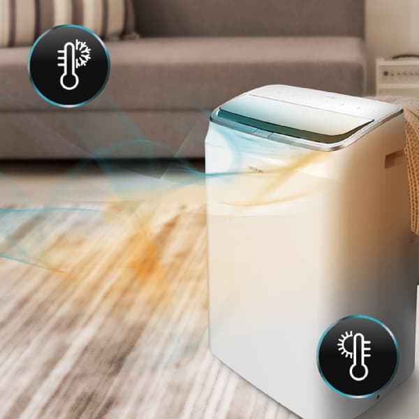Cecotec 12000 BTU portable air conditioner with heat pump and remote control.