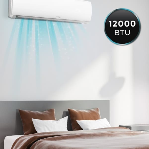 Cecotec 12000-BTU split air conditioner with heat pump, remote control, and LED display.