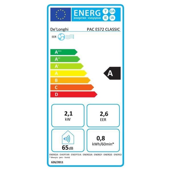 PAC ES72 DELONGHI mobil luftkonditionering - 2100W - Fläkt och avfuktare - R290 gas - 8 300 Btu/h