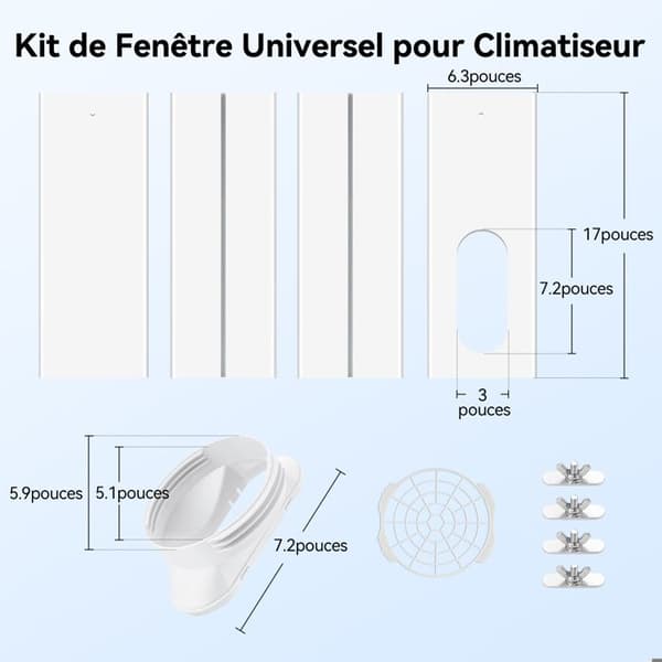 Luftkonditioneringstätningssats med adapter, bärbar fönstertätningssats för mobila och torra luftkonditioneringar, Ø5,1" och 5,9", 42-158 cm