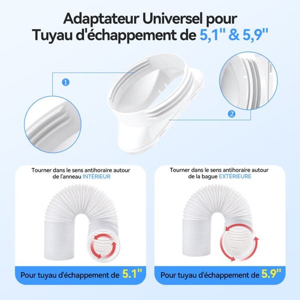 Luftkonditioneringstätningssats med adapter, bärbar fönstertätningssats för mobila och torra luftkonditioneringar, Ø5,1" och 5,9", 42-158 cm