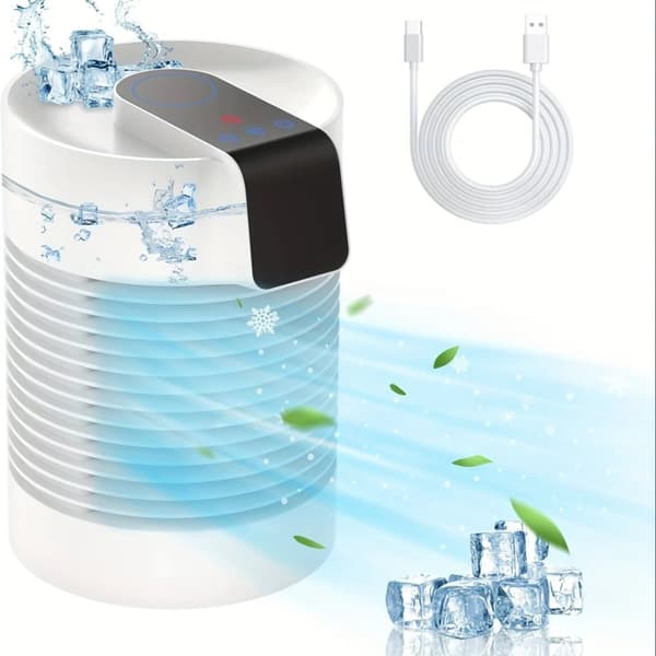 Bærbar Aircondition Blæser, 4-i-1 AC & Luftfugter, USB Opladning,500 ml