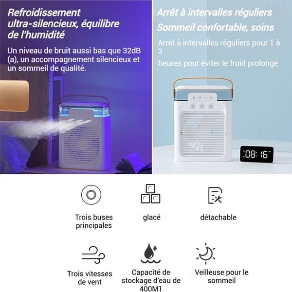 TD® Wireless Silent Mobile Air Conditioner RGB Night Light Mini 3 in 1 Justerbar Bärbar Luftkylare Fläkt Luftfuktare