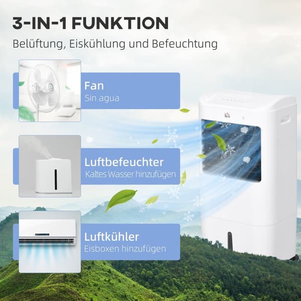 Rootz Air Cooler - Aircondition - 3 Metoder - 7,5 timers timer - Rulle plastik - 37b x 32t x 78H cm - Ideel til sommervarme