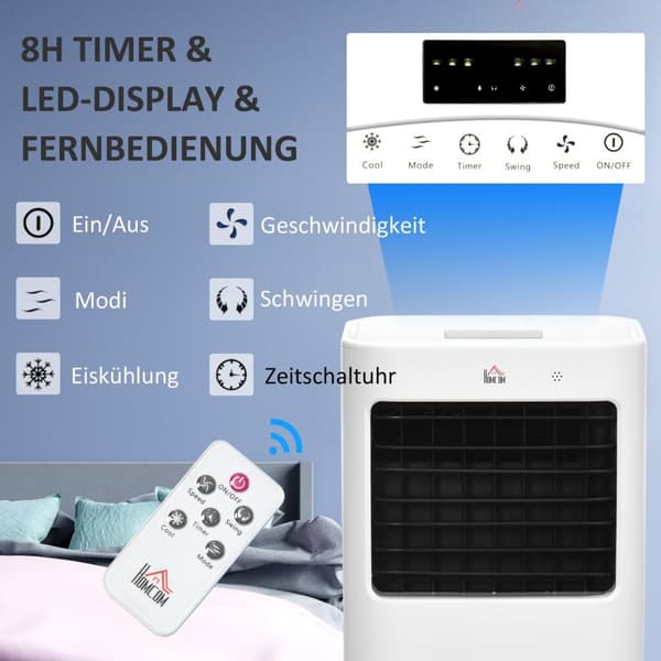 Rootz luftkonditionering luftkylare - bärbar fläkt - luftfuktare - 3 lägen - timerfunktion - 32x37x74cm