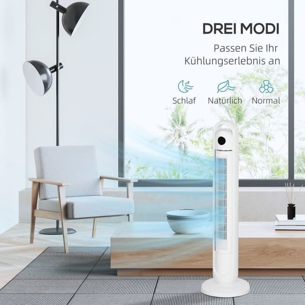 Rootz Tower -ventilator - Aircondition - Køleanordning - Energieffektiv - 31 cm x 109 cm - Fjern- og timer