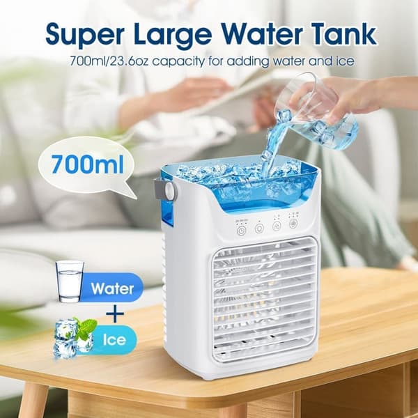 OBOSOE Bärbar Luftkylare – 700ml Vattentank, 3 Hastigheter, Timer, 7 LED-lampor