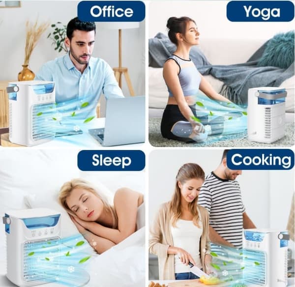 OBOSOE Bärbar Luftkylare – 700ml Vattentank, 3 Hastigheter, Timer, 7 LED-lampor