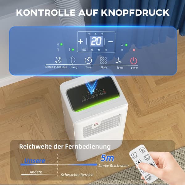 Luftkonditionering, Mobil 3-i-1, 33x28x71 cm, Vit