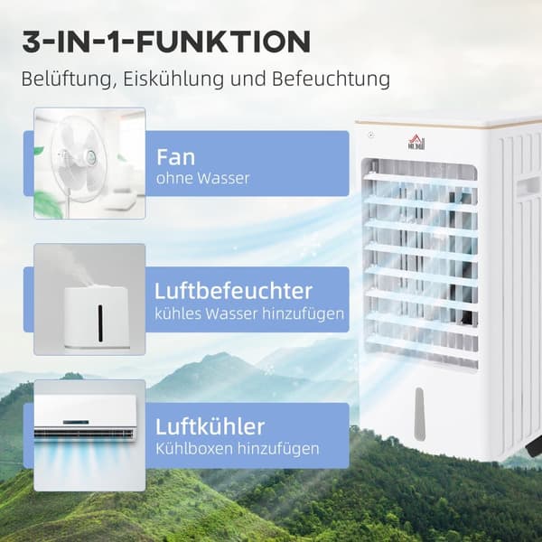 Bærbar Aircondition, 3 i 1 65W, 22.5x24.5x53.5 cm, Hvid