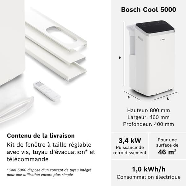 Bosch Cool 5000 Bärbar luftkonditionering - Med automatisk läge, tyst läge och viloläge