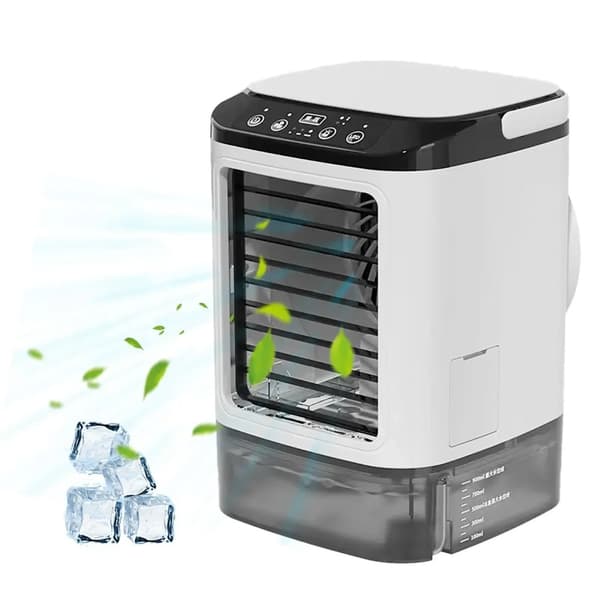 Bærbar Aircondition, 3-hastigheds Blæser, 900ml Vandtank, Farverigt Nattelys,Hvid, EU
