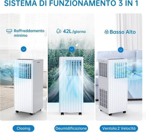 Kannettava ilmastointilaite, 9000 BTU/h jäähdytyskyky, 42L/päivä kosteudenpoisto,EU