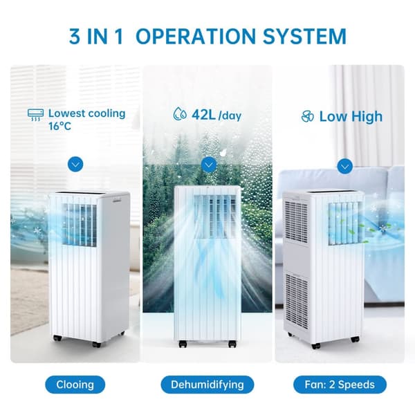 Kannettava ilmastointilaite, 9000 BTU, kosteudenpoisto, energiatehokkuus A,EU