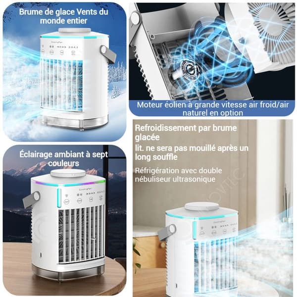 INN Tyst mobilklimatizer 16,6 x 14,3 x 24,2 cm 7w 700ml med färgglada LED-lampor luftfuktare luftkylare porta