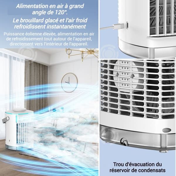 INN Tyst mobilklimatizer 16,6 x 14,3 x 24,2 cm 7w 700ml med färgglada LED-lampor luftfuktare luftkylare porta