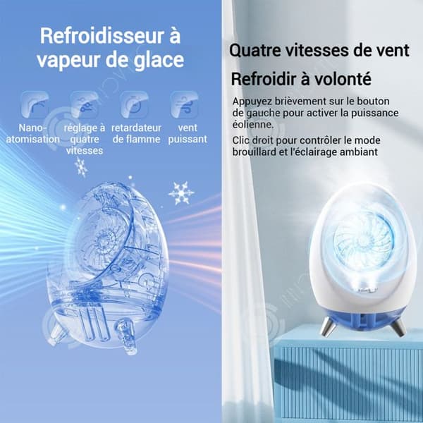 INN Trådlig mobil luftkondisjonering 3 i 1 13x13,4x20 cm 2000mah med fargede LED-lamper luftfukter vifte til klimaanlegg
